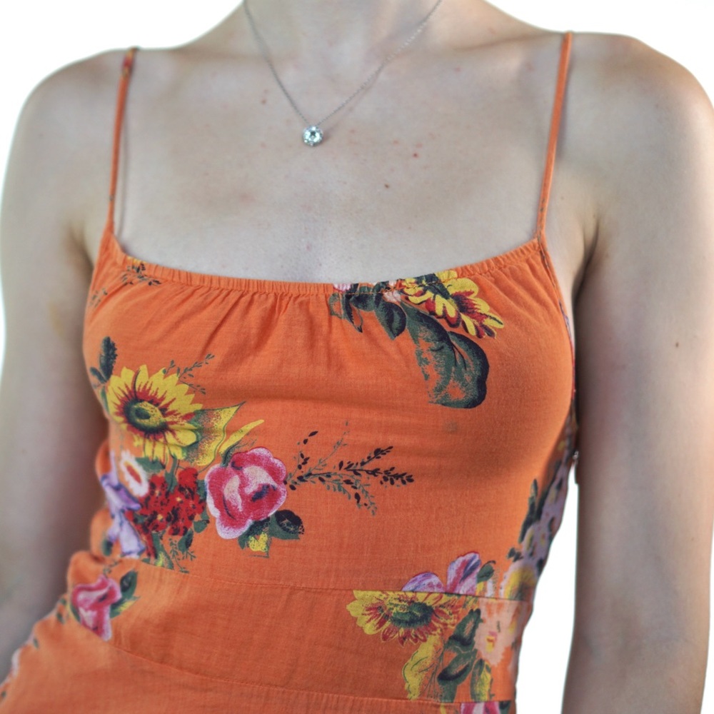 Orange floral spaghetti strap dress